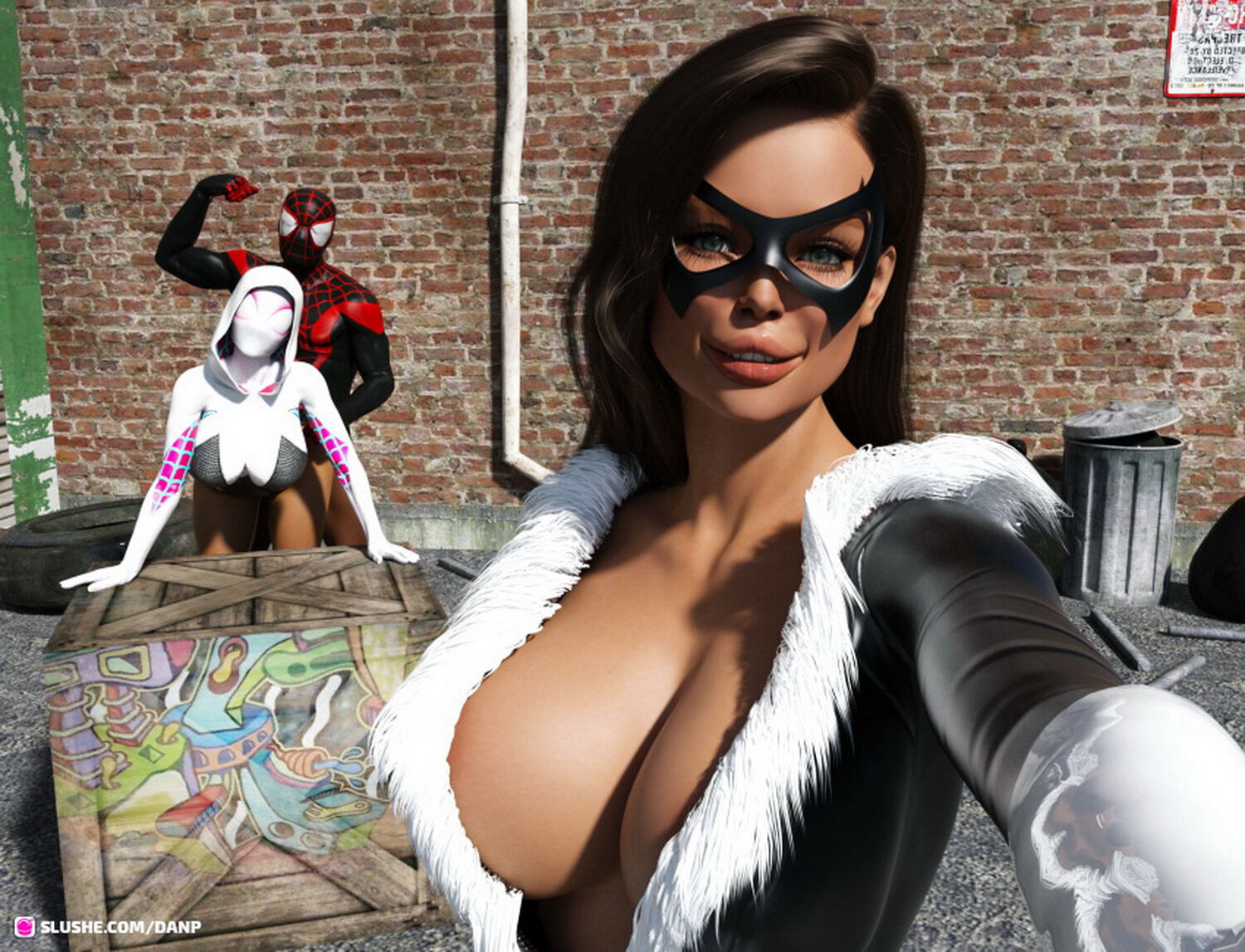 Black Cat and Miles Morales Public Sex Selfie Outdoor Sex Superhero