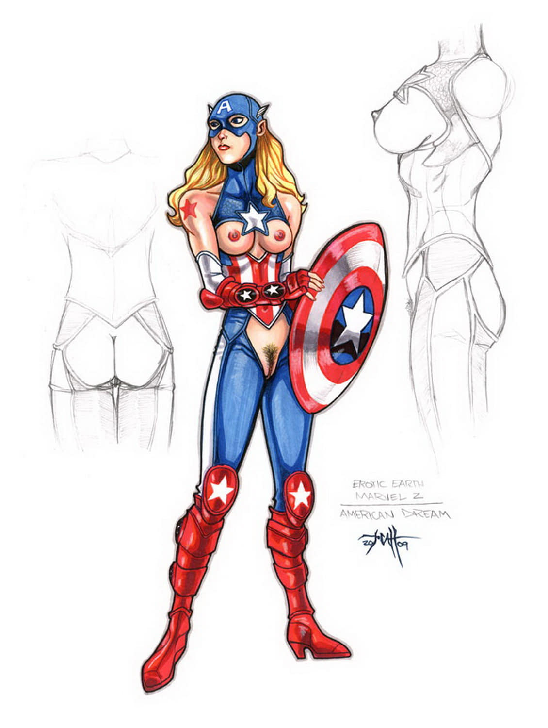 Captain America and American Dream Tits Blonde Solo Nude Pubic Hair