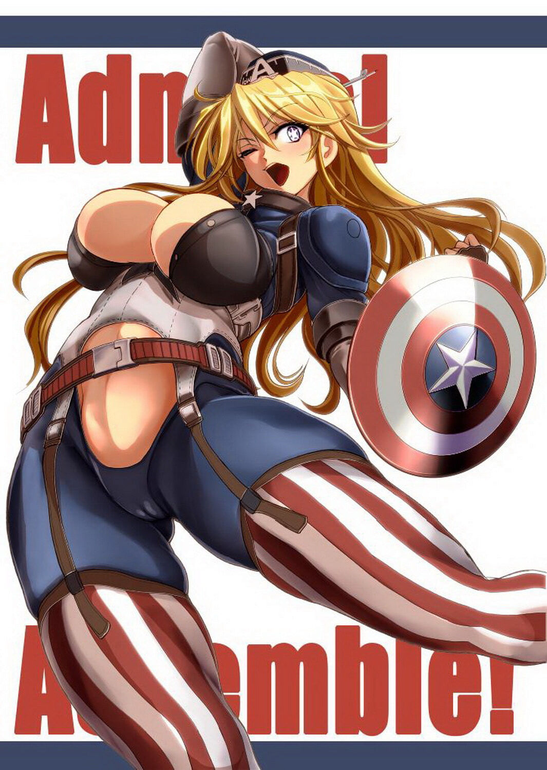 Captain America and Iowa Blonde Solo Female Only Posing Busty