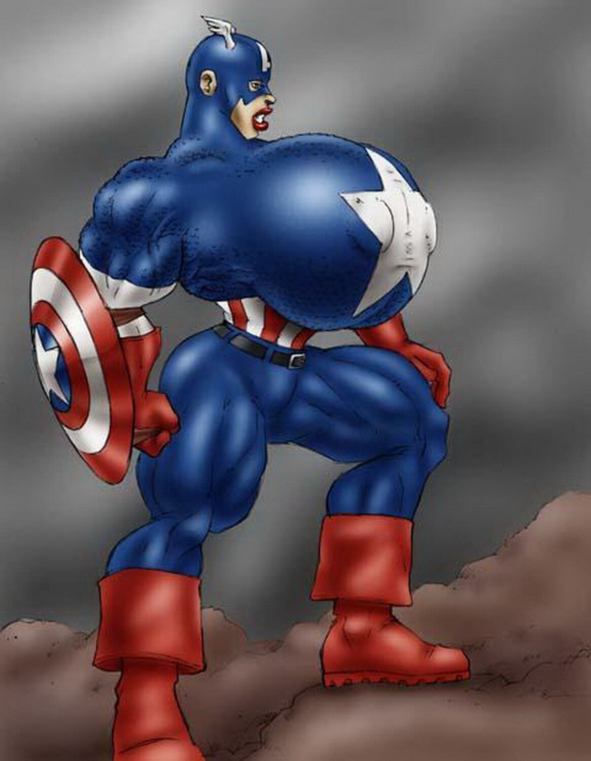 Captain America Muscle Superheroine Muscular Female Tits Busty