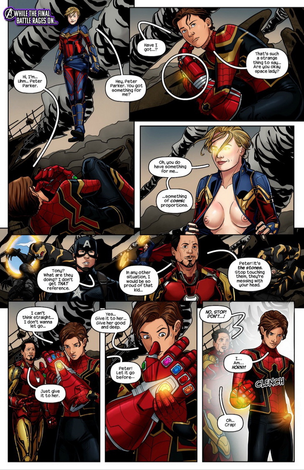 Captain Marvel and Tony Stark Superhero Tits Nipples Superheroine