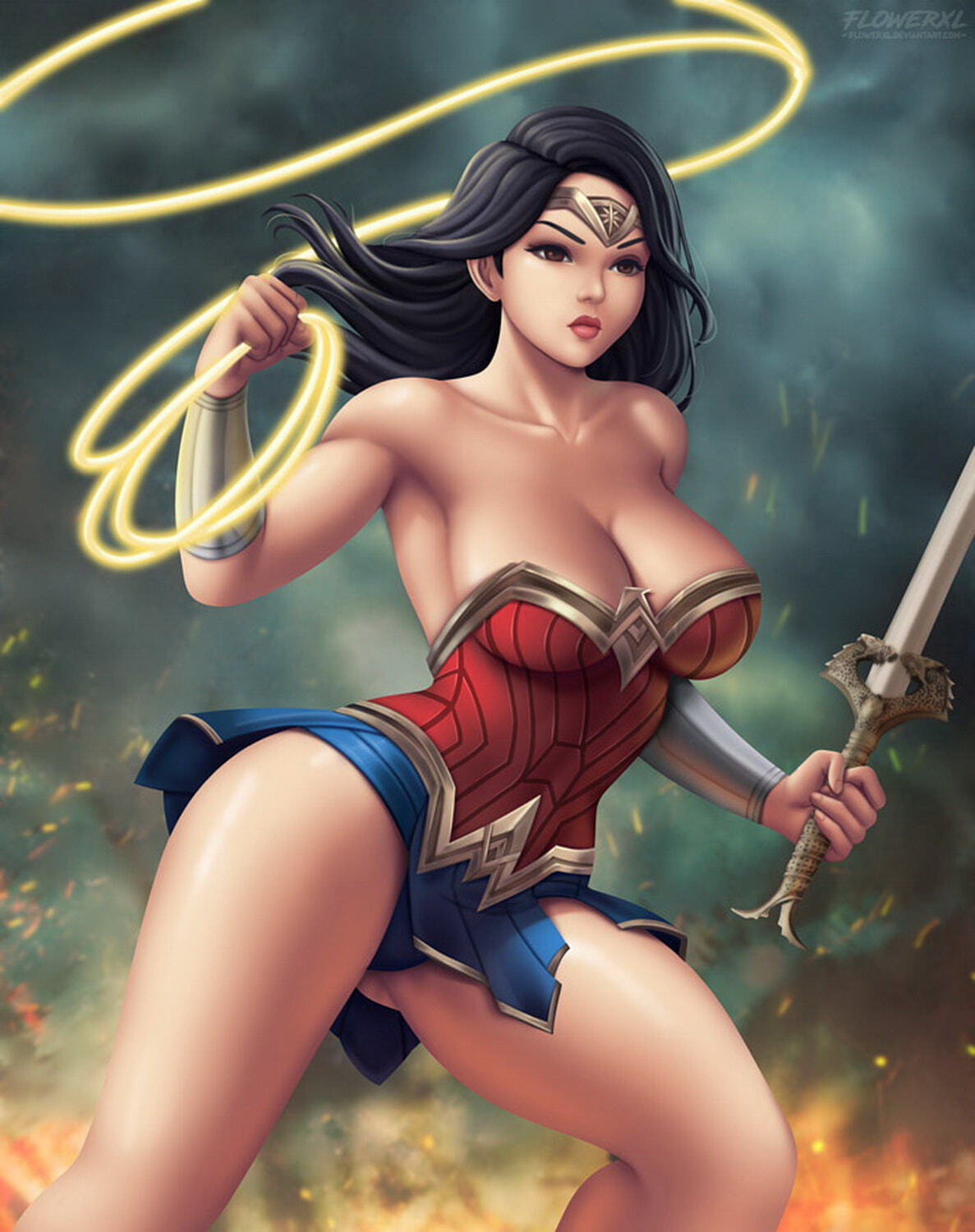 Diana Prince and Wonder Woman Female Only Solo Tits Big Breast