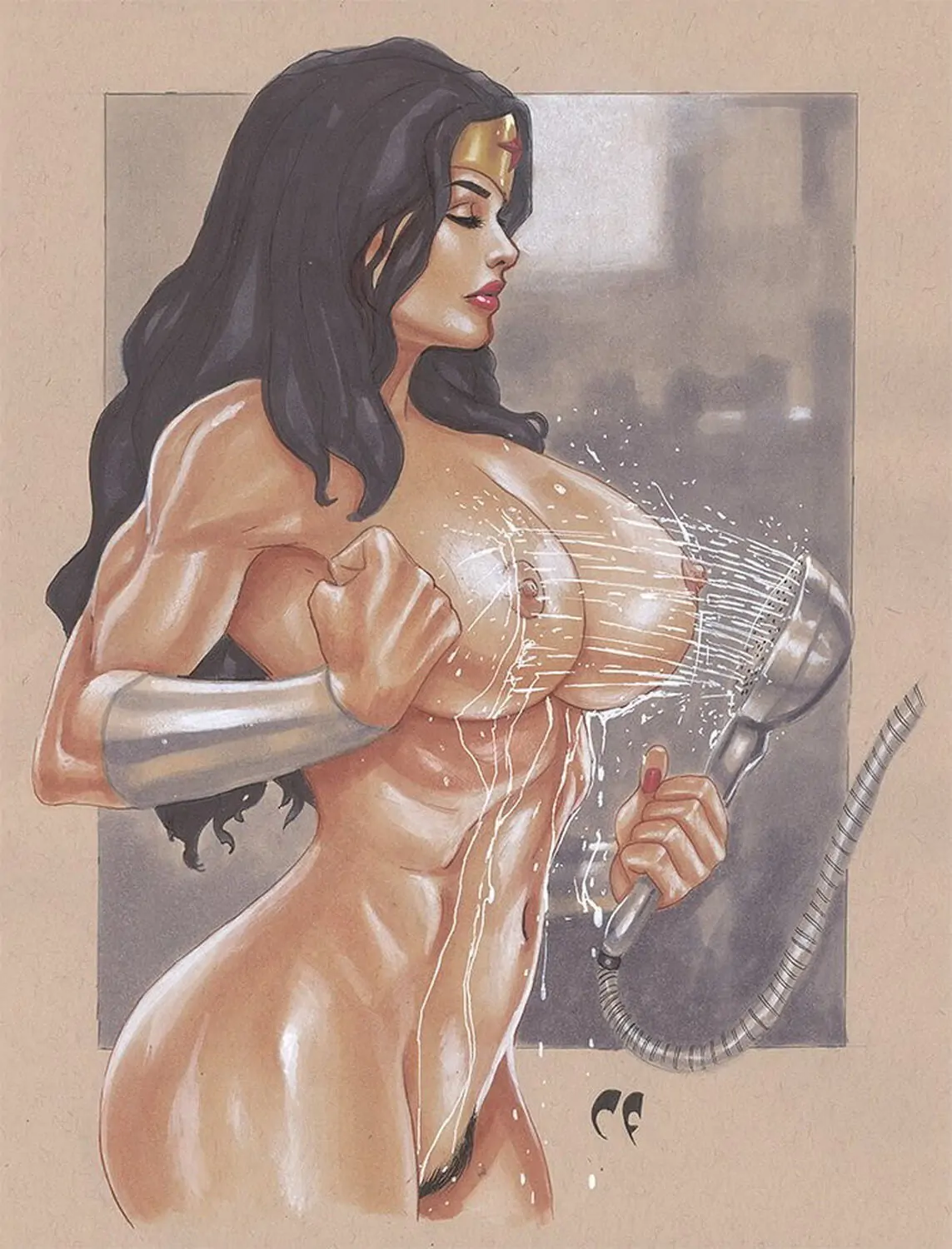 Diana Prince and Wonder Woman Tits Nipples Nude Muscle Solo