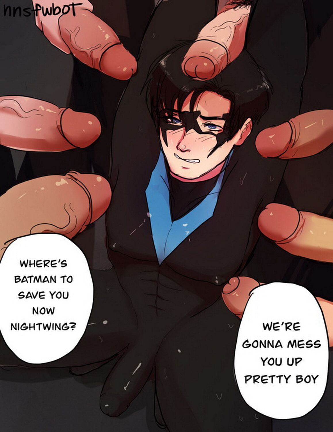 Dick Grayson and Nightwing Group Sex Nipples Gay Orgy Gangbang