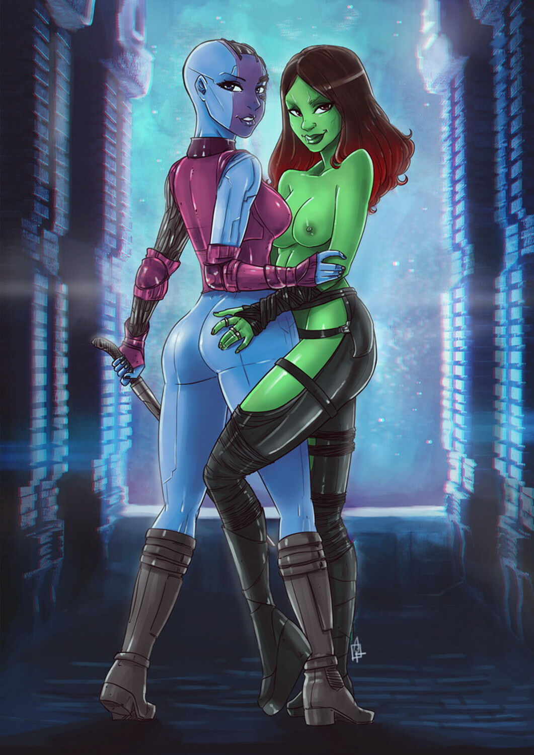 Gamora and Nebula Big Breast Topless Alien Yuri Tits Nipples