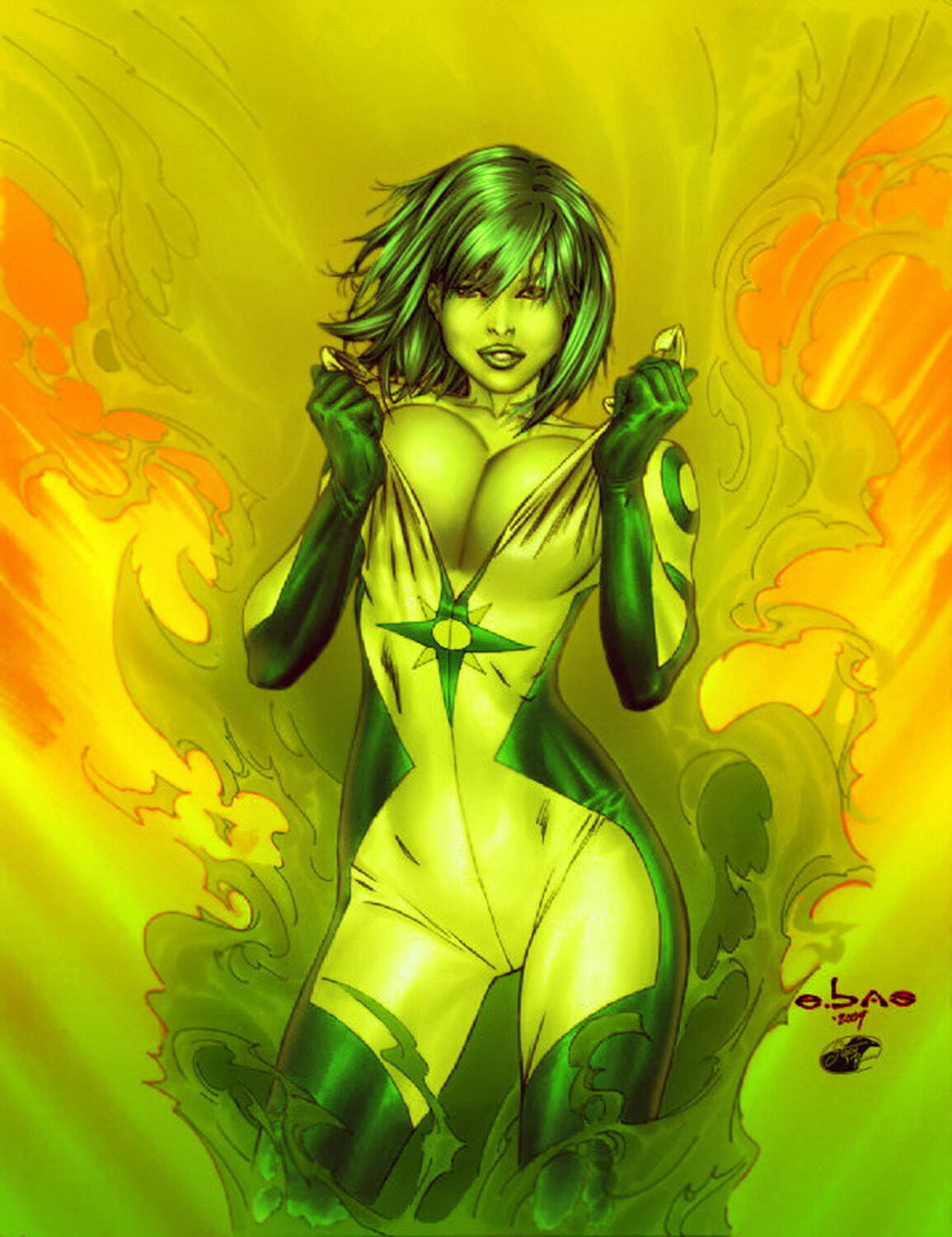Green Lantern and Jade Female Only Solo Superheroine Tits