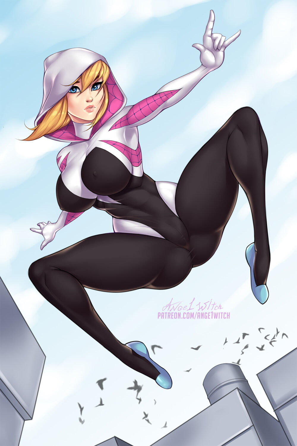 Gwen Stacy and Spider-Gwen Erect Nipples Solo Female Only Blonde