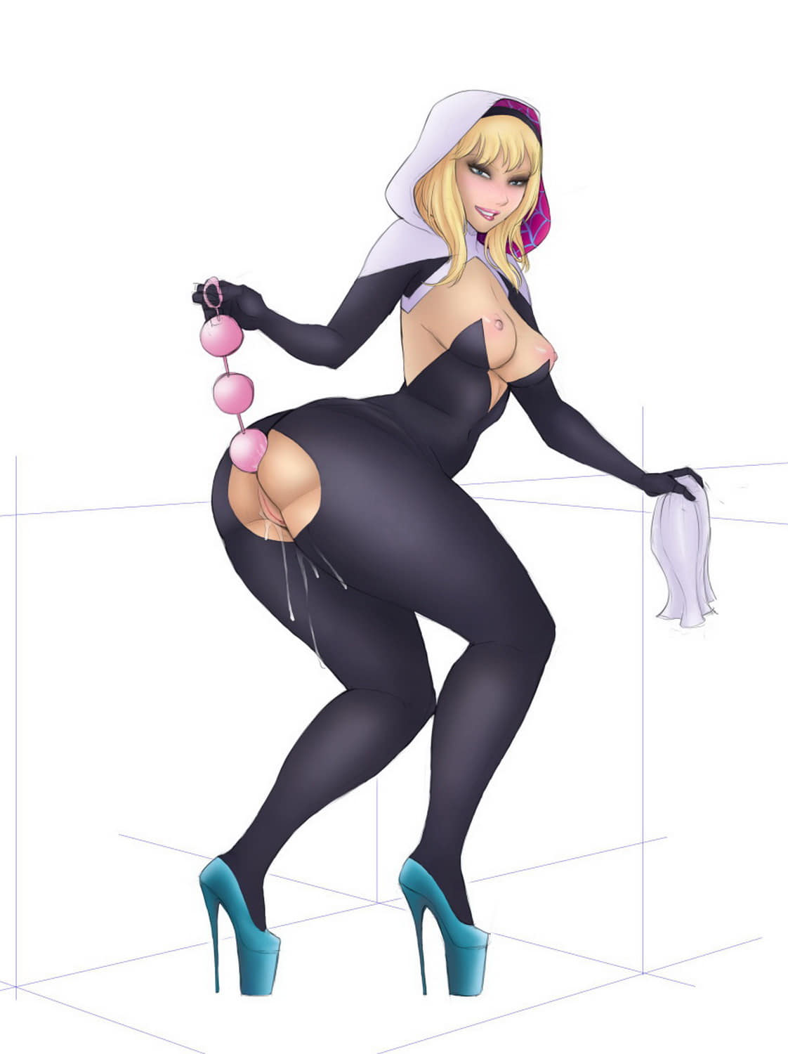 Gwen Stacy and Spider-Gwen Female Only Vagina Blonde Anal Beads