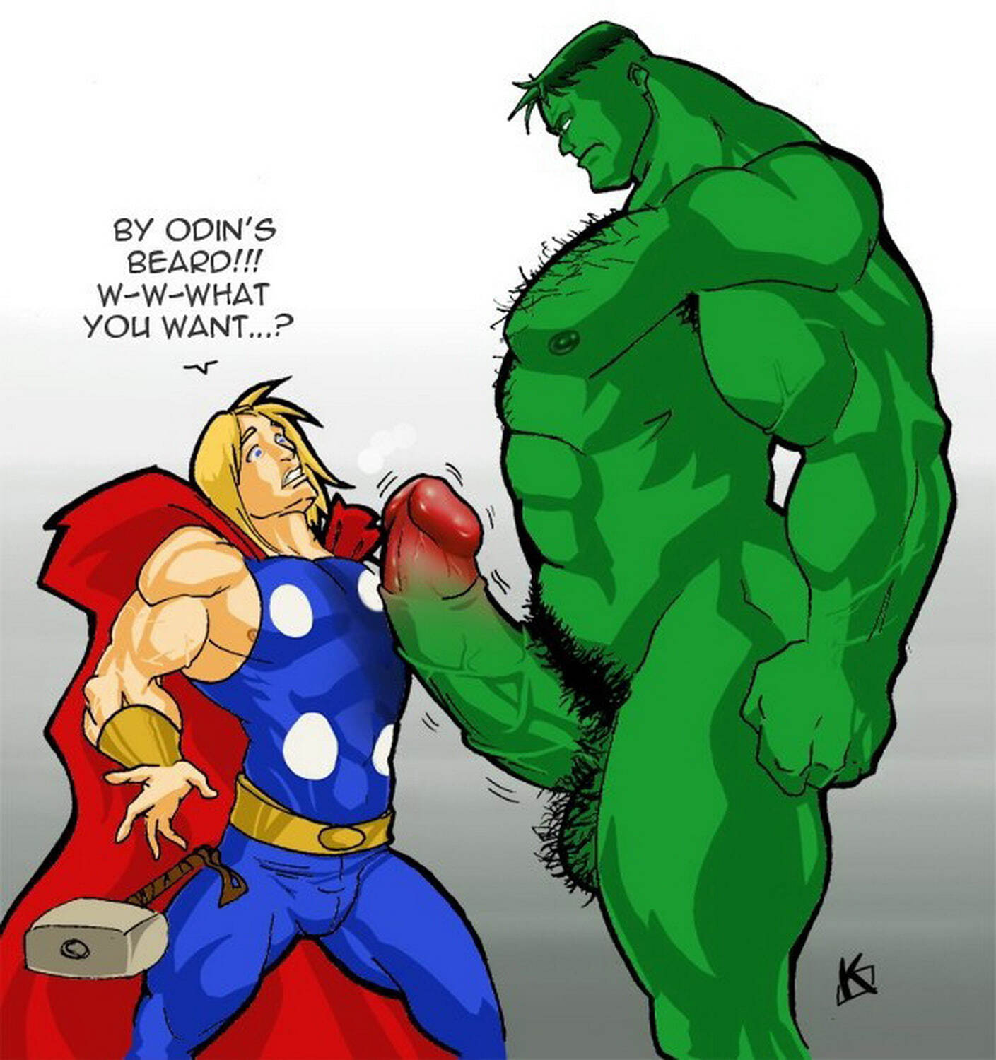 Hulk and Thor Veiny Penis Hairy Balls Muscle Gay Blonde Huge Cock