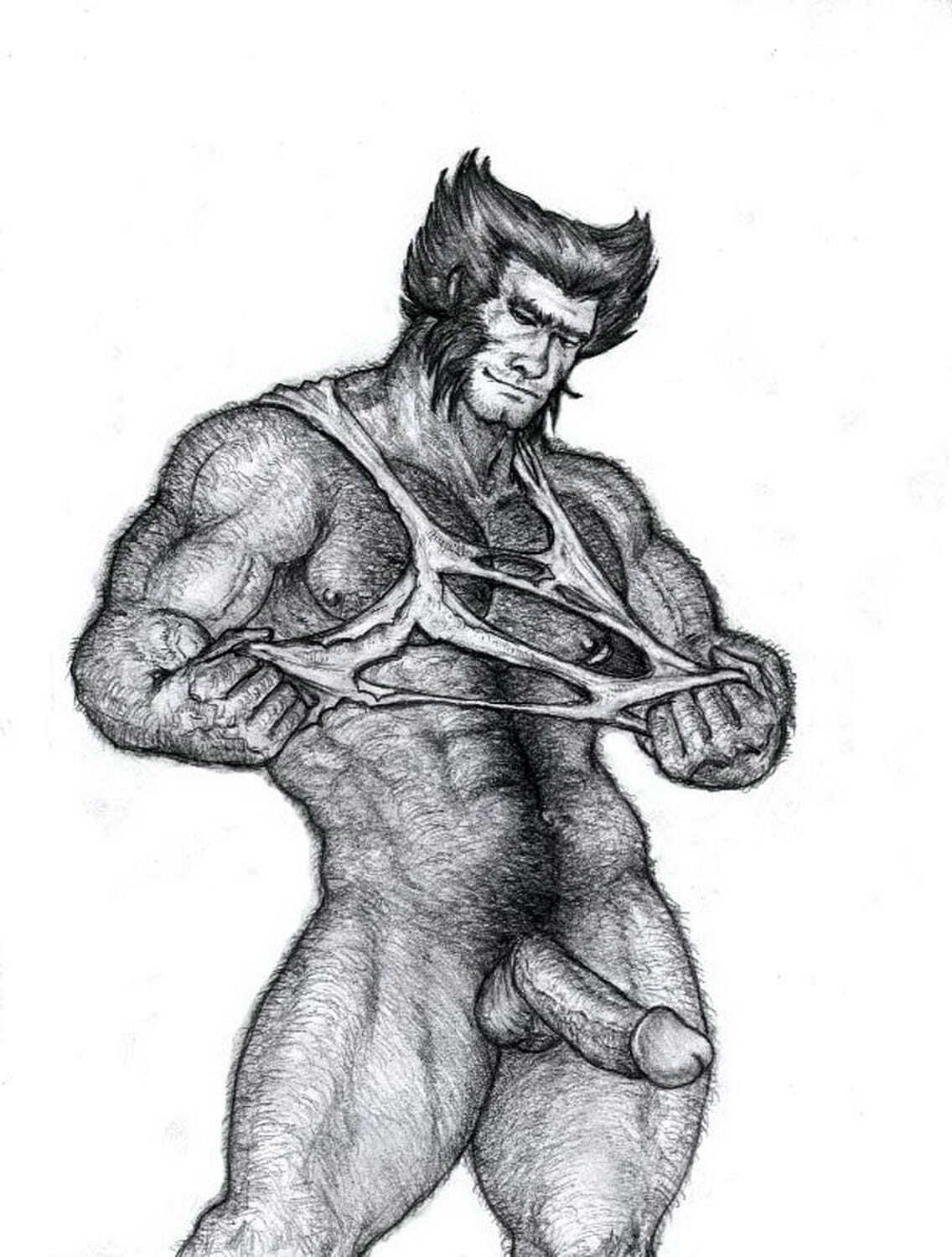 James Howlett and Wolverine (X-Men) Hairy Chest Muscle Solo Hairy