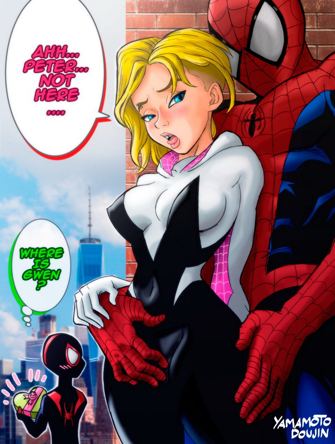 Miles Morales and Spider-Man Blonde Cheating Girlfriend Tits