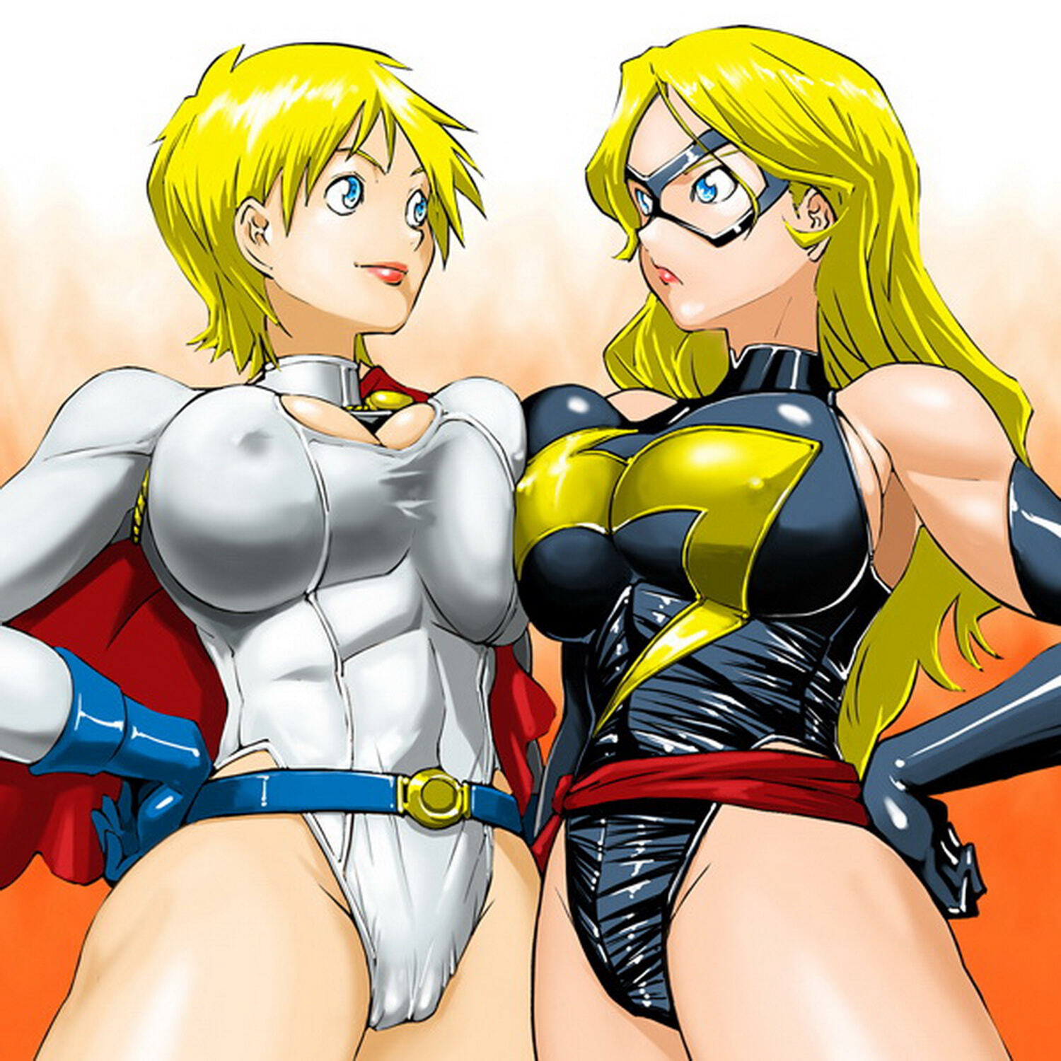 Ms Marvel and Carol Danvers Erect Nipples Lips Blonde Female Only