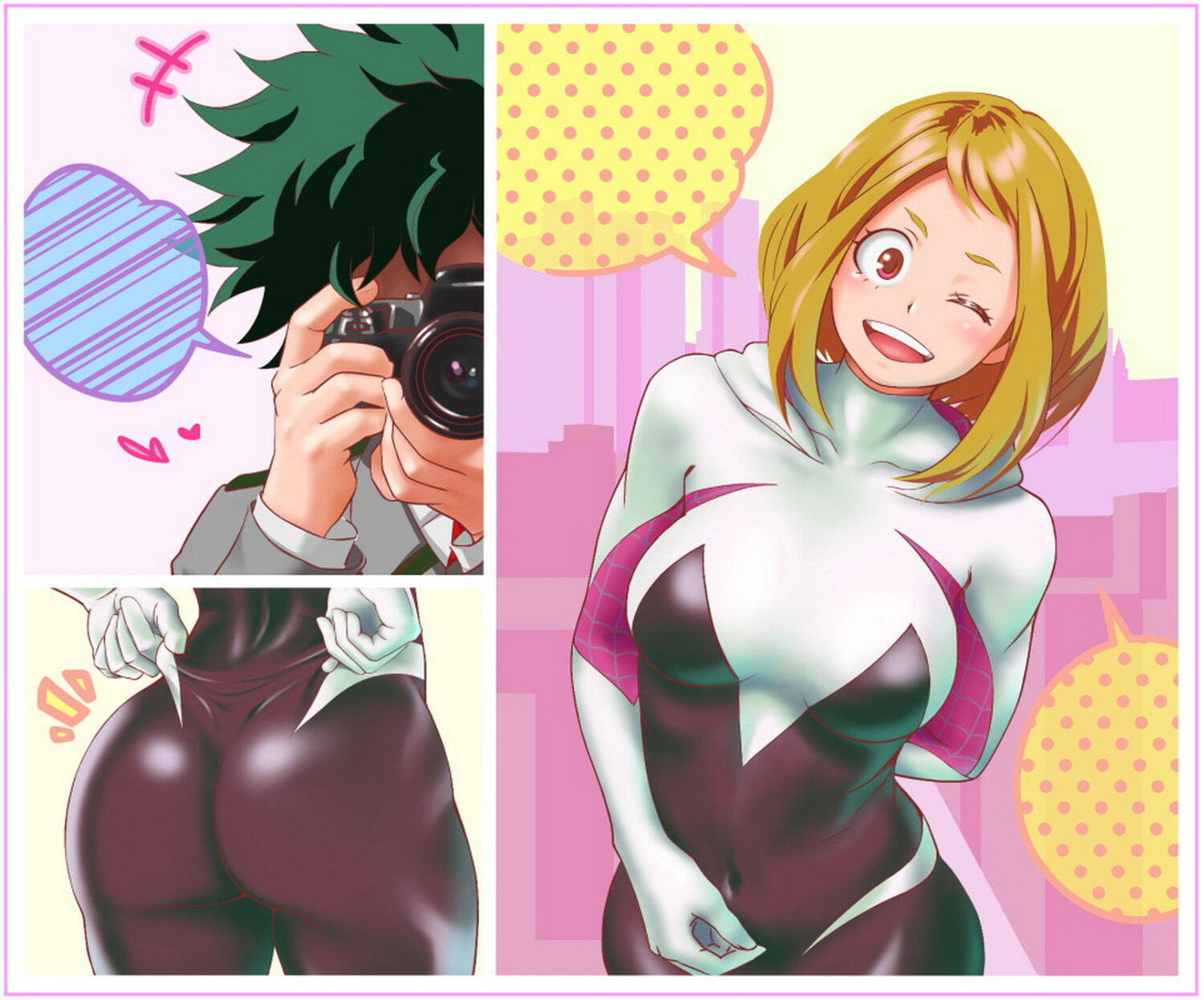 Ochako Uraraka and Spider-Gwen Blonde Tits