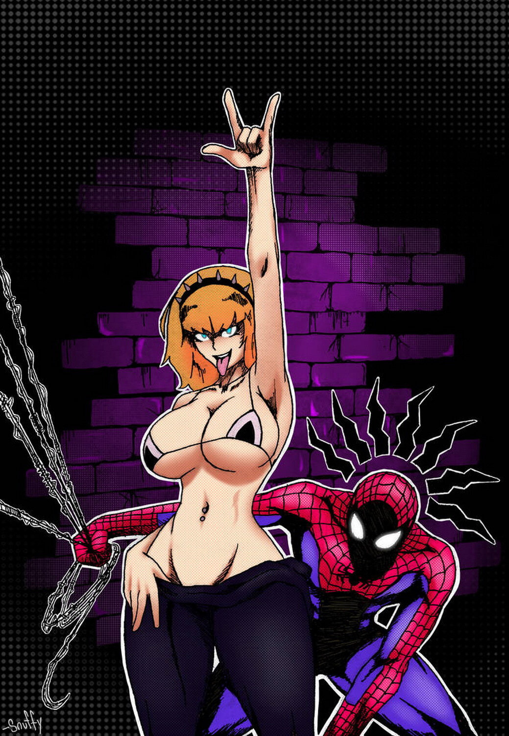 Peter Parker and Gwen Stacy Busty Tits Superheroine Big Breast Legs