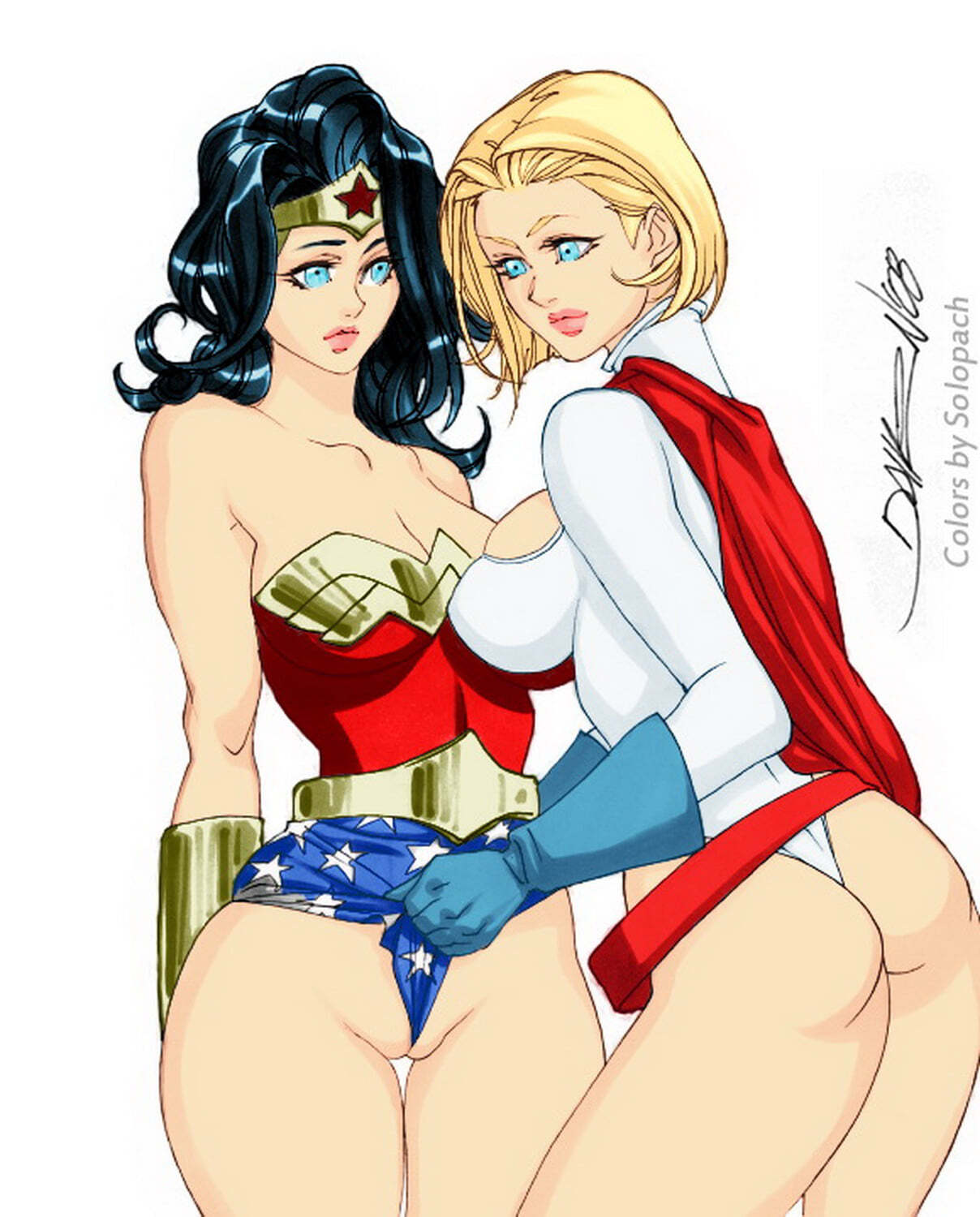 Power Girl and Wonder Woman Blonde Yuri Tits Female Only