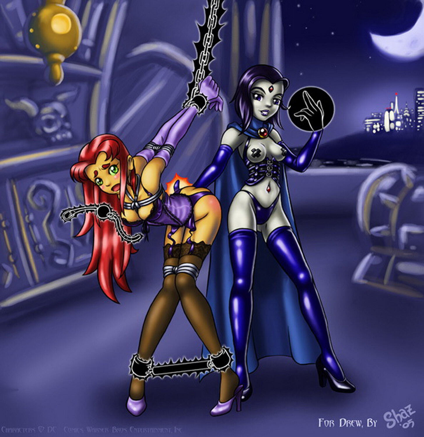 Raven and Starfire Yuri Bondage Female Only Femdom Tits Gag