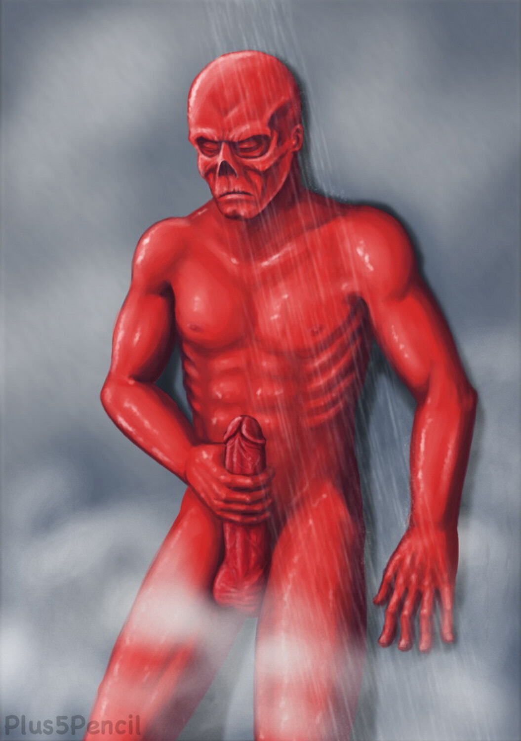 Red Skull Nude Solo Muscle Penis Masturbation Male Nipples