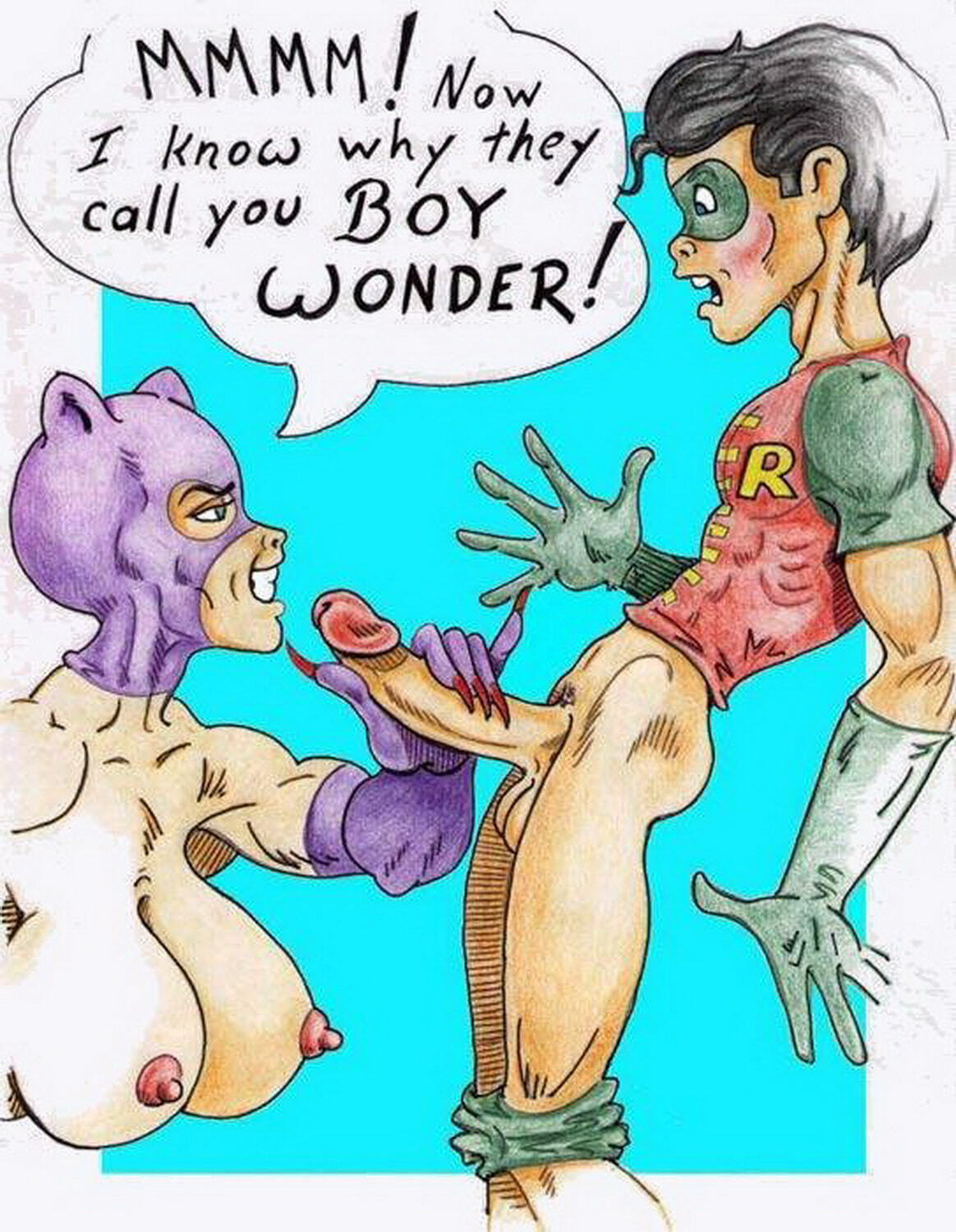 Robin and Dick Grayson Muscular Female Nipples Handjob Penis