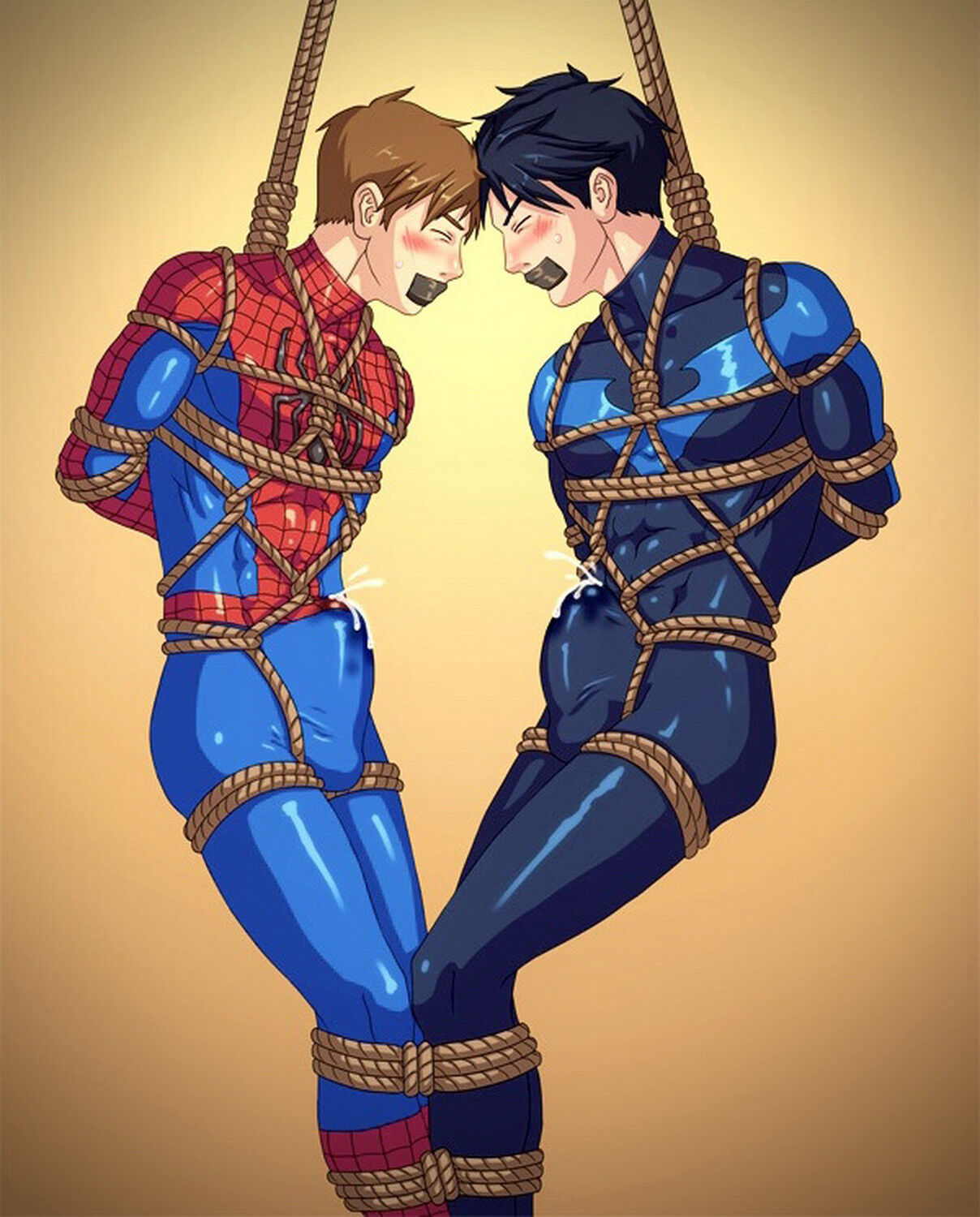 Robin and Nightwing Gag Bondage Cum