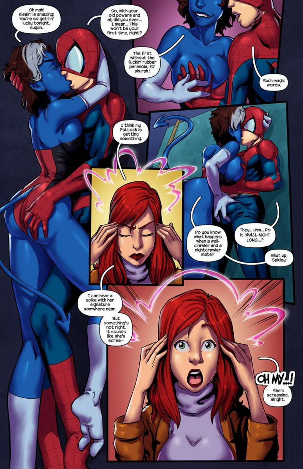 Rogue (X-Men) and Spider-Man Superheroine Erect Nipples Superhero
