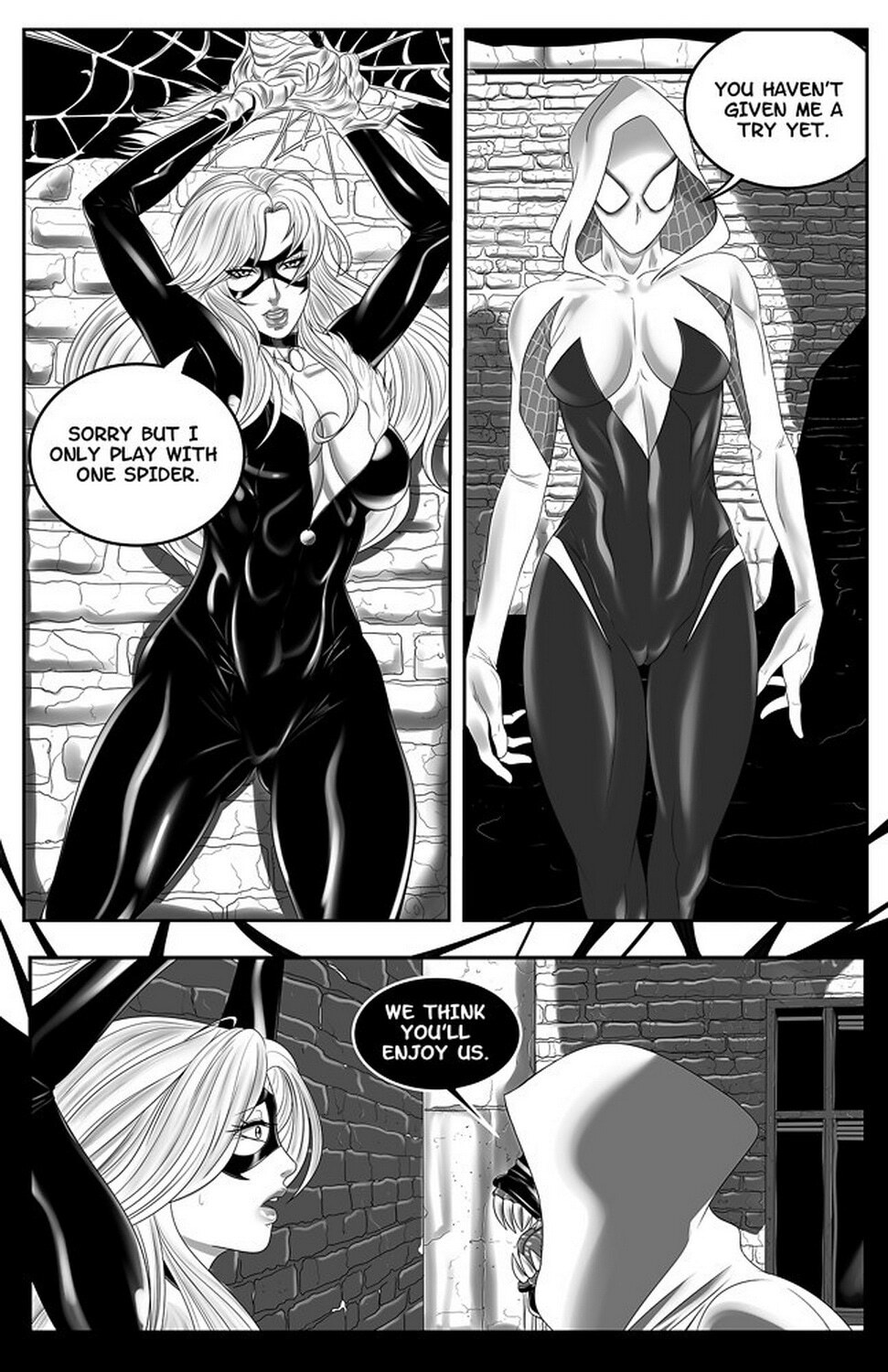 Spider-Gwen and Felicia Hardy Bondage Muscular Female