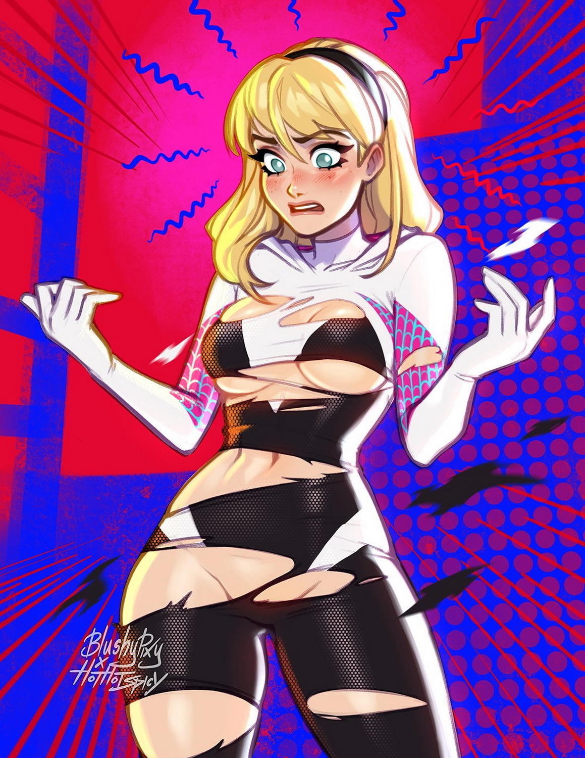 Spider-Gwen and Gwen Stacy Female Only Solo Superheroine Blonde Tits