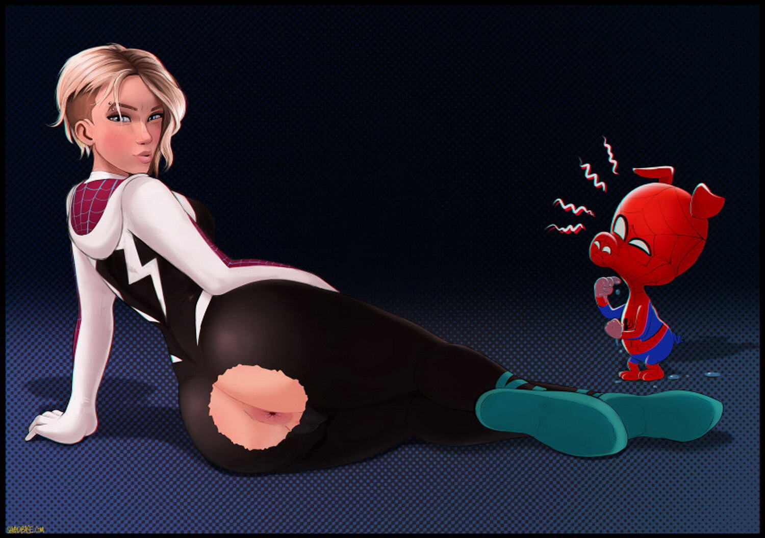 Spider-Gwen and Gwen Stacy Piercing Huge Ass Lips Blonde