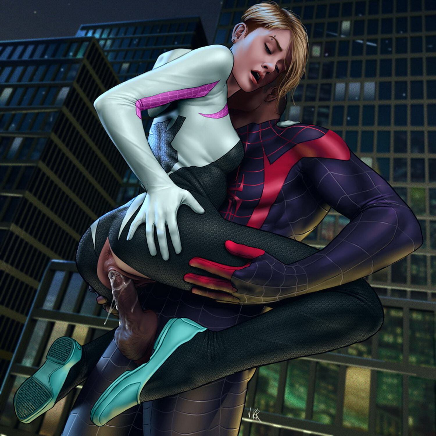 Spider-Gwen and Gwen Stacy Pussy Dark Skin Vaginal Penetration Penis