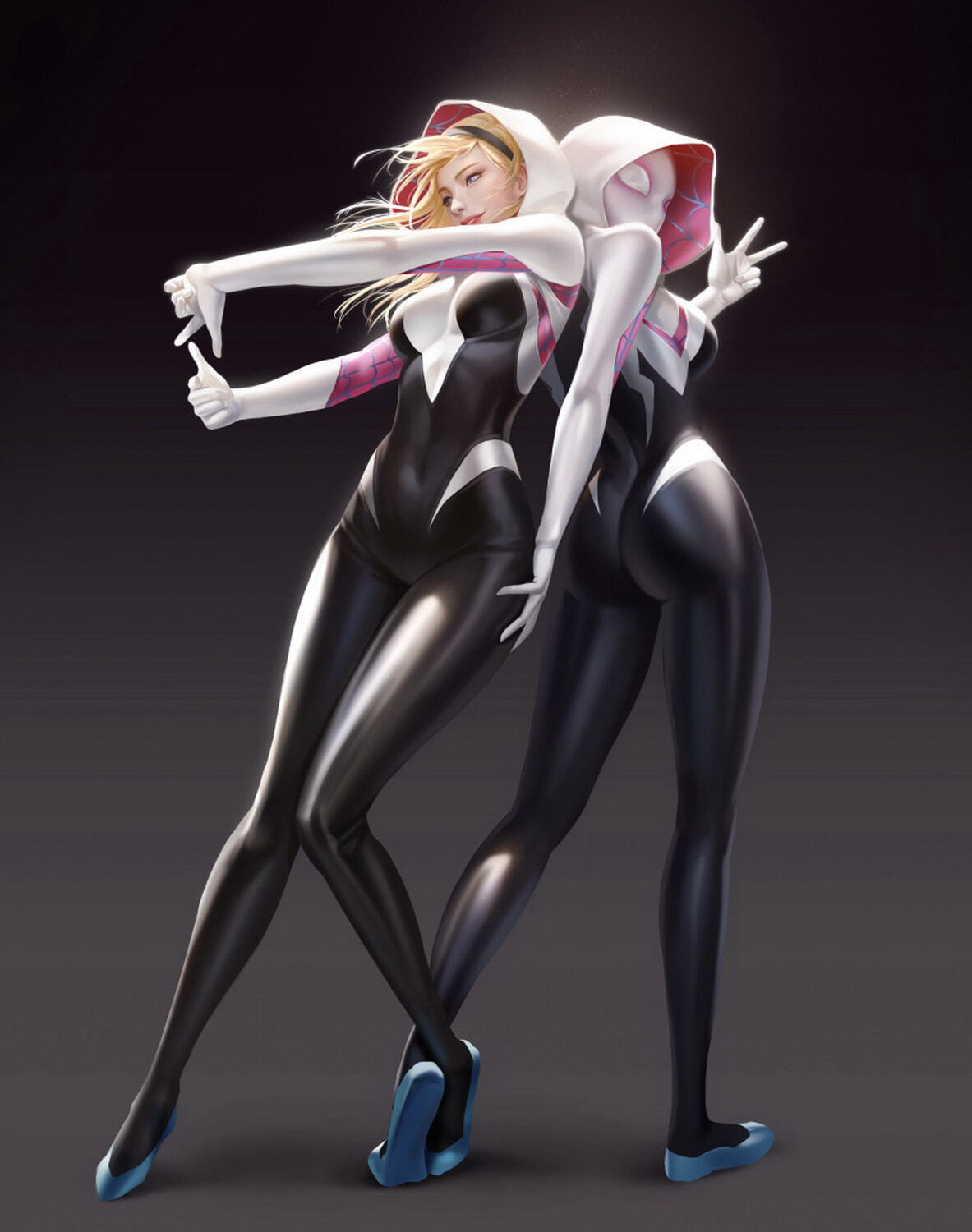 Spider-Gwen and Gwen Stacy Superhero Blonde Tits