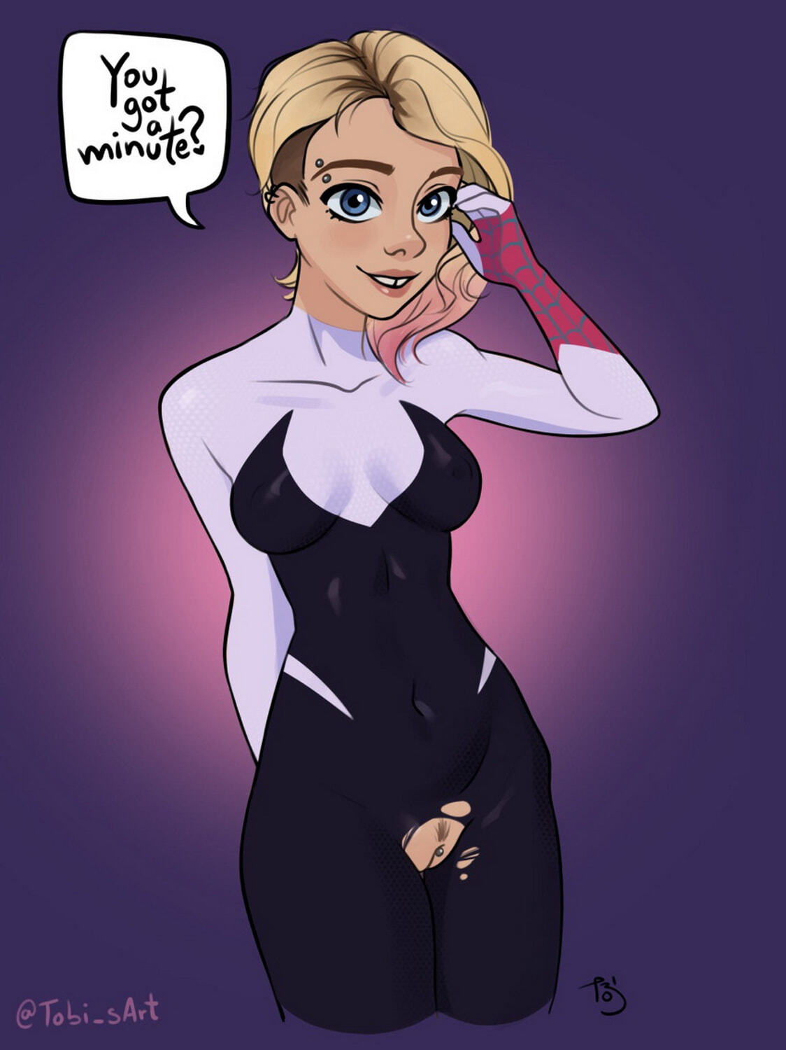 Spider-Gwen and Gwen Stacy Vagina Blonde Piercing Clit Piercing