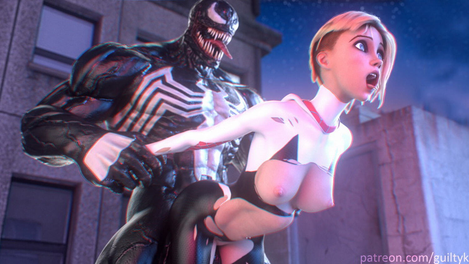 Spider-Gwen and Symbiote Penetration Muscular Female Cum Sex Blonde