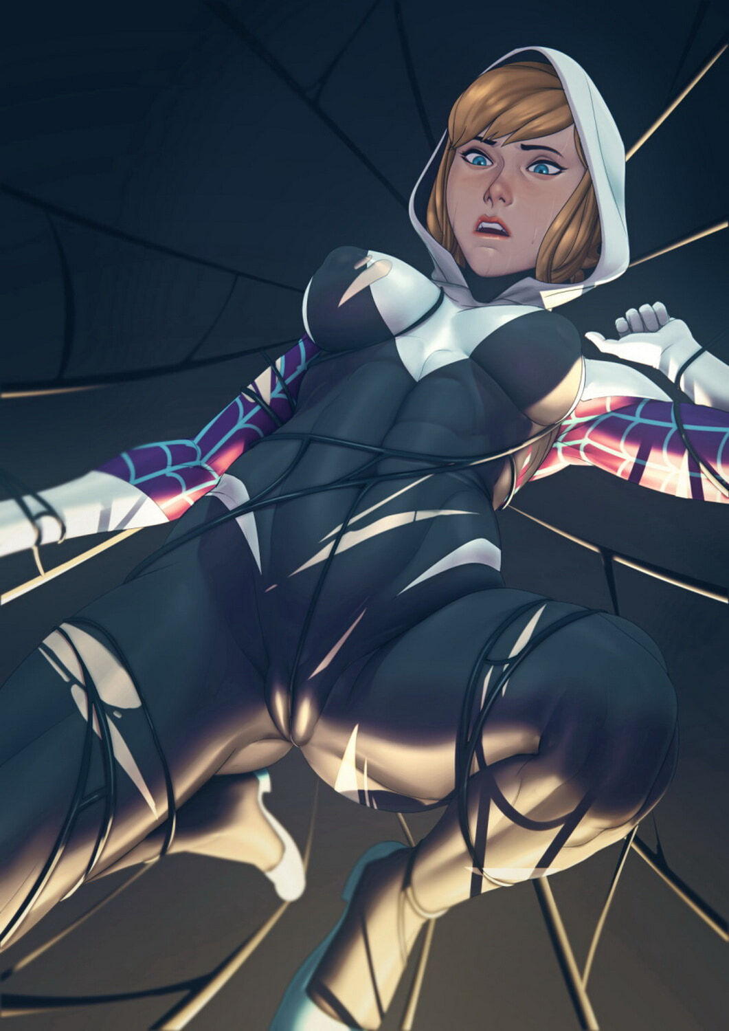 Spider-Gwen and Symbiote Solo Female Only Erect Nipples Tits