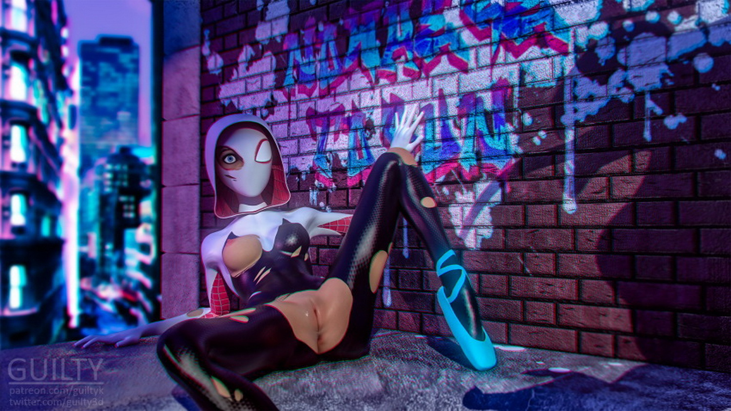 Spider-Gwen and Venom Nipples Solo Pussy Female Only Tits