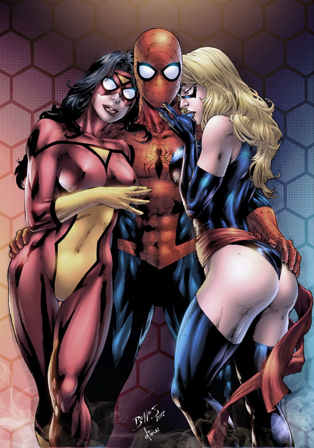 Spider-Woman and Carol Danvers Ffm Superheroine Thick Ass Superhero