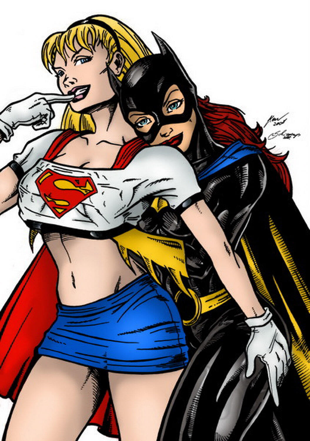 Supergirl and Batgirl Tits Blonde Female Only Yuri