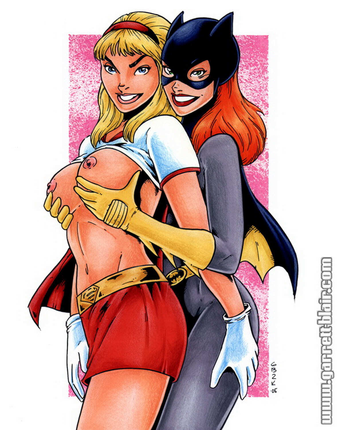 Supergirl and Batgirl Yuri Female Only Topless