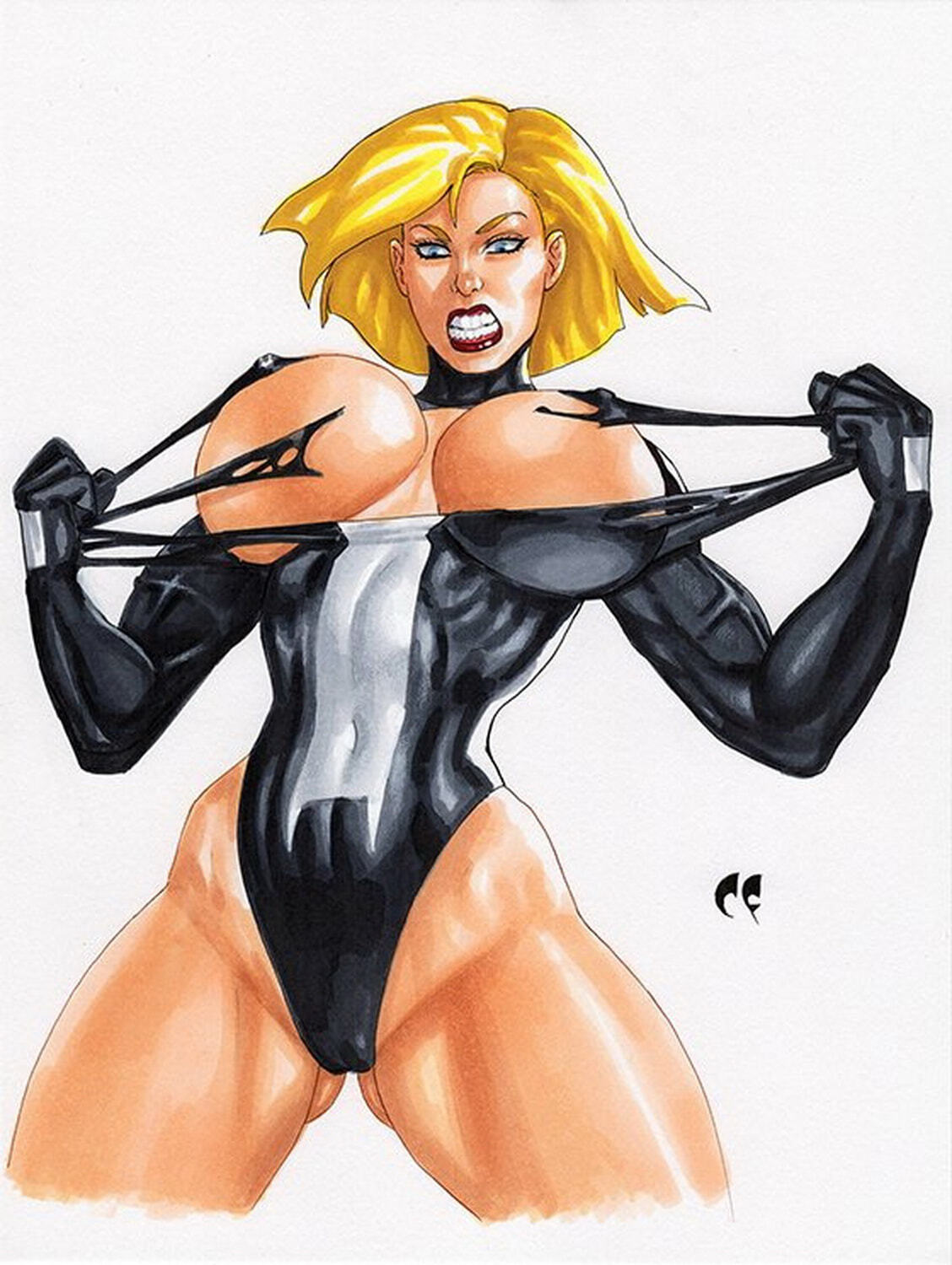 Symbiote and Power Girl Solo Muscular Erect Nipples Big Breast Tits