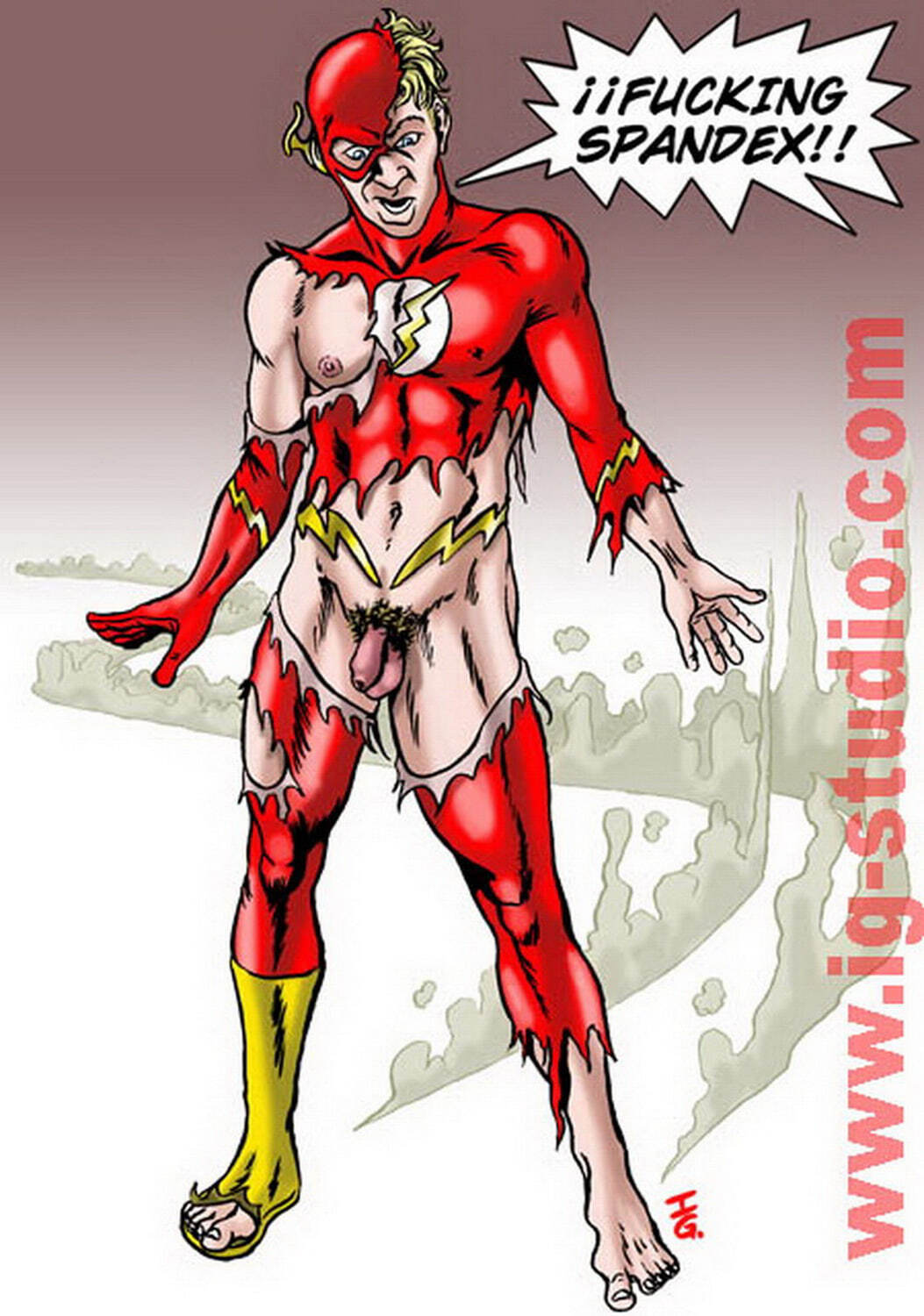 The Flash Blonde Superhero Erect Nipples Penis