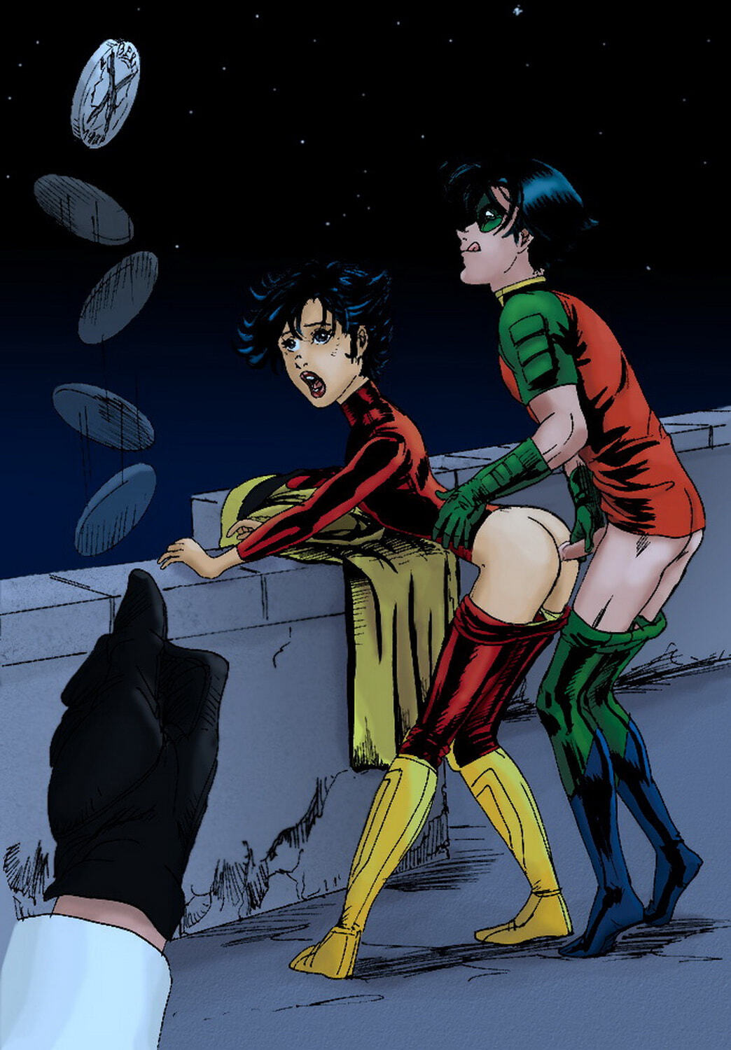 Tim Drake and Two-Face Superhero Nude Penis Interracial Standing Sex