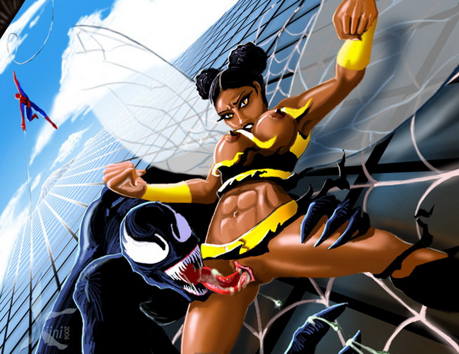 Venom and Peter Parker Dark Skin Nipples Interracial