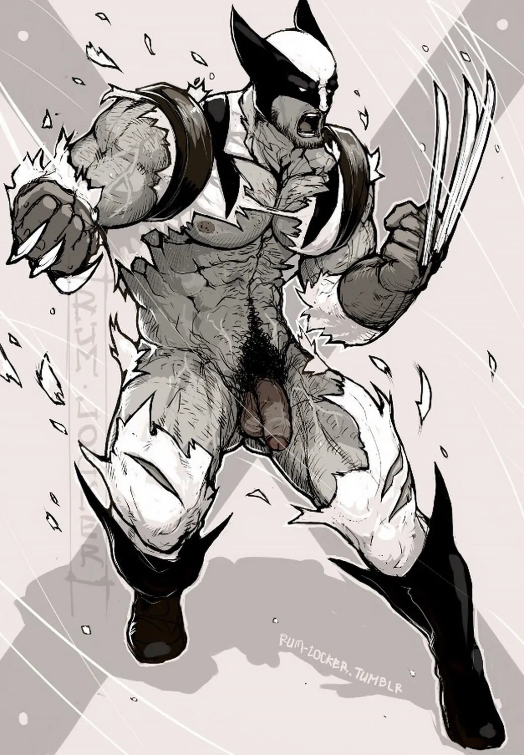 Wolverine (X-Men) Pubic Hair Penis Muscular Nude Facial Hair