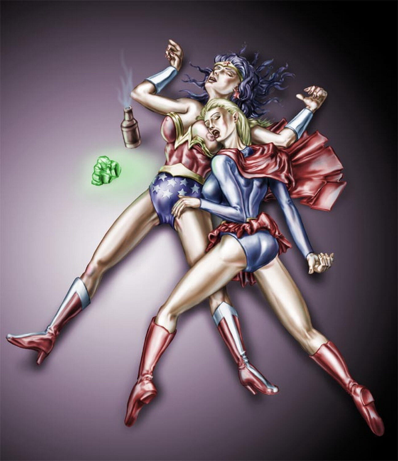 Wonder Woman and Supergirl Tits Blonde Nipples