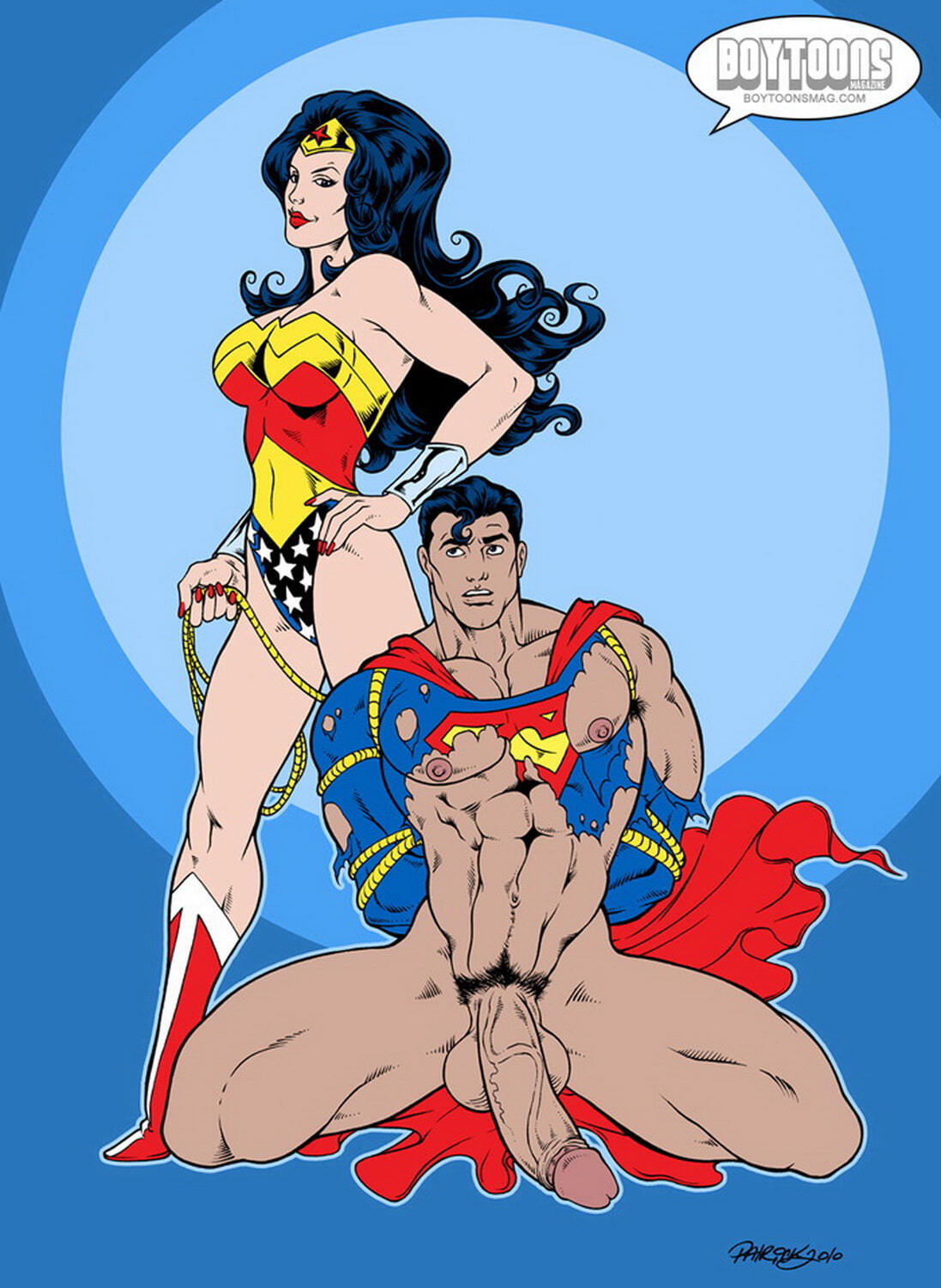 Wonder Woman and Superman Femdom Floppy Cock Bondage Huge Cock Penis