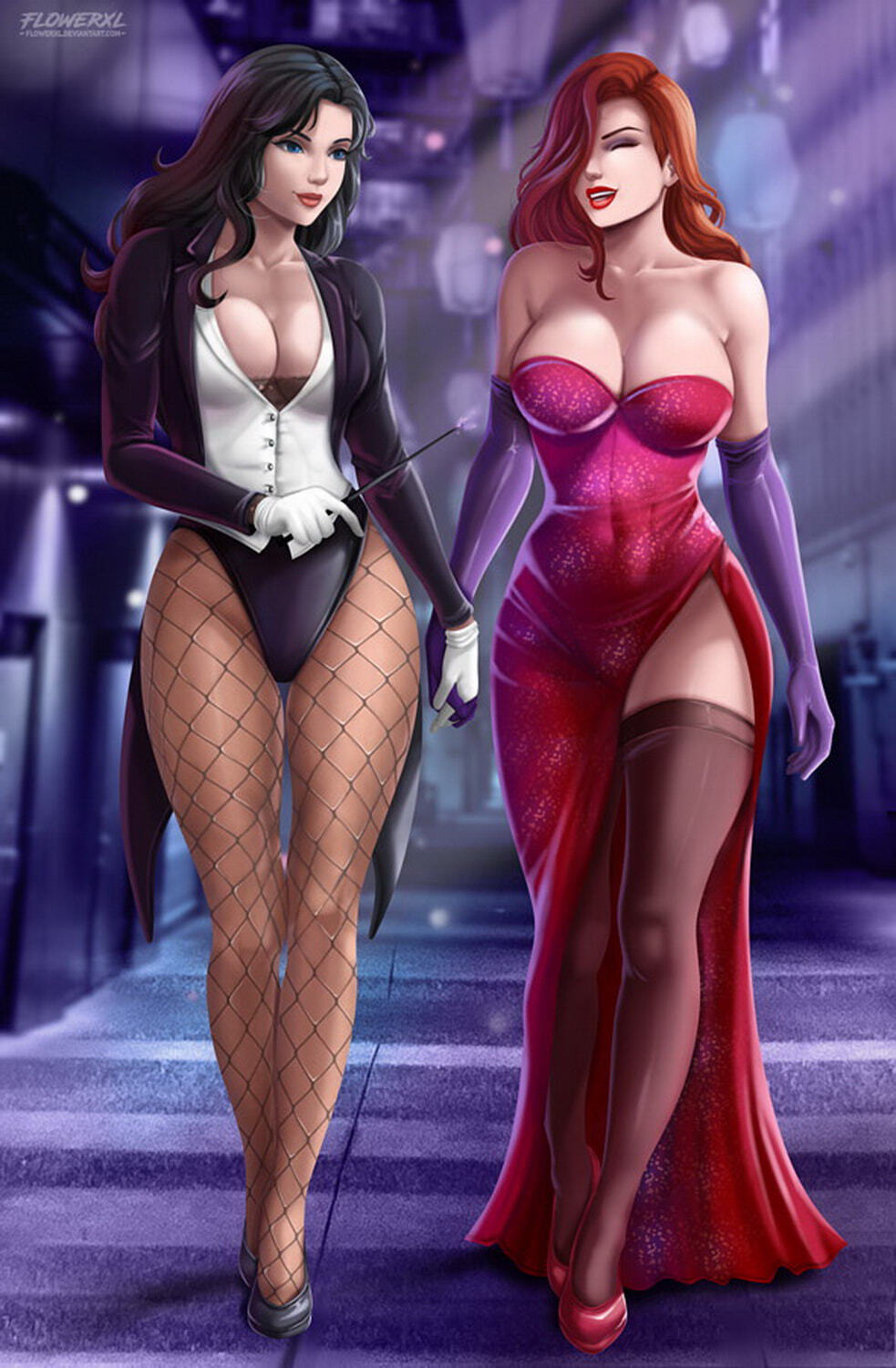 Zatanna and Jessica Rabbit Female Only Big Breast Tits